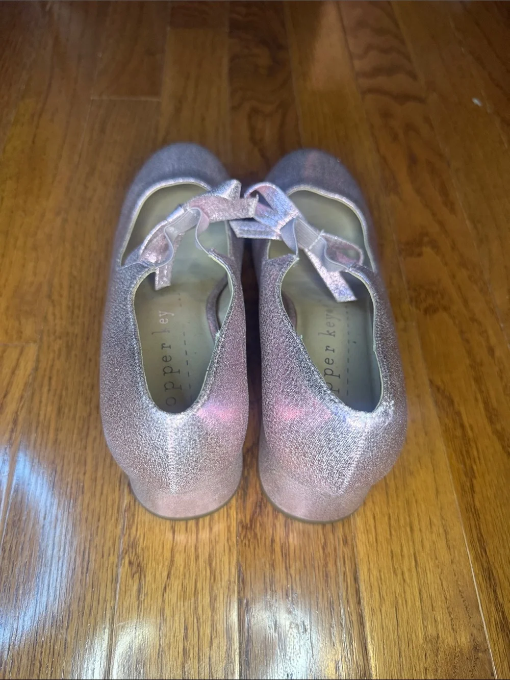 Copper Key Sparkling Rose Pink Mary Jane Flats with Bow